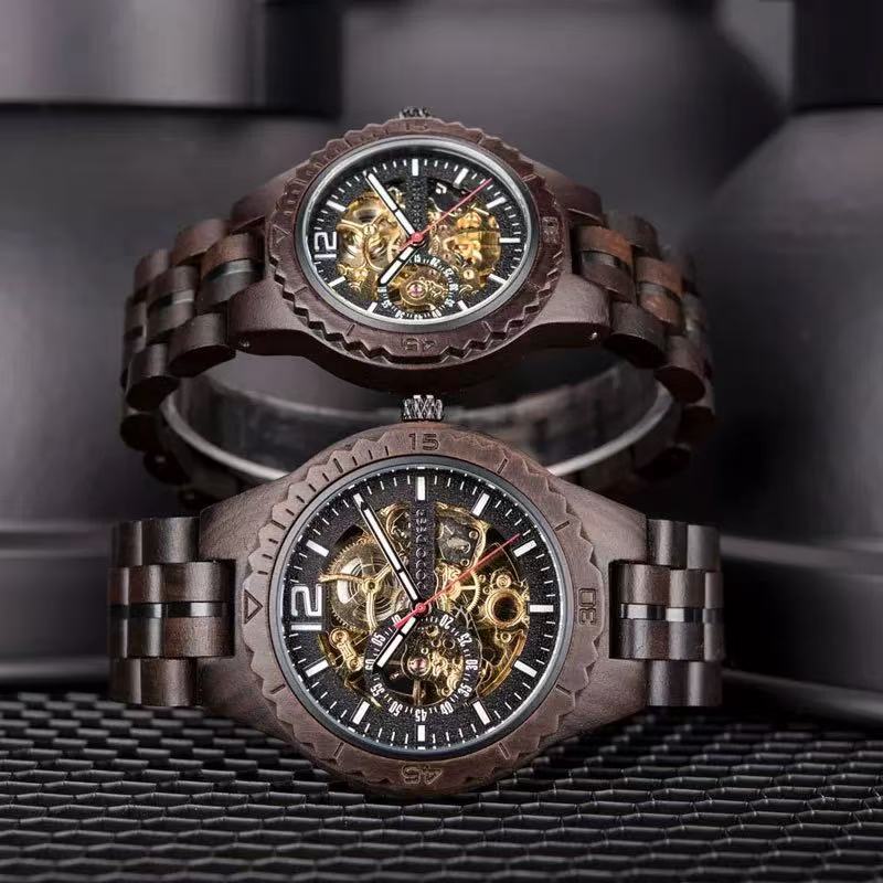 Ebony Mechanical Couple's Watches — Vintage, Creative, and Premium Light-Luxury Wooden Timepieces for Men and Women— $299 USD