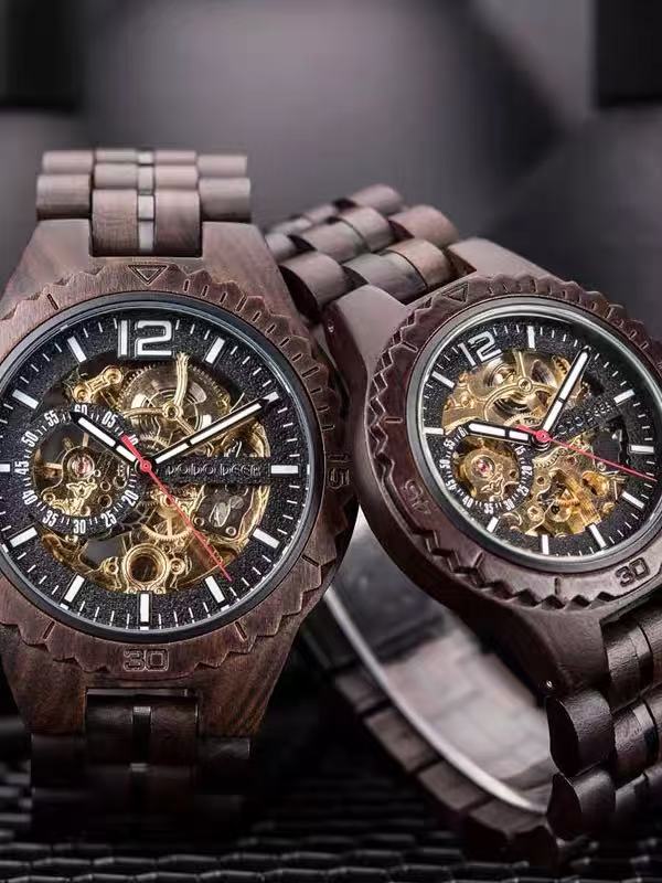 Ebony Mechanical Couple's Watches — Vintage, Creative, and Premium Light-Luxury Wooden Timepieces for Men and Women— $299 USD