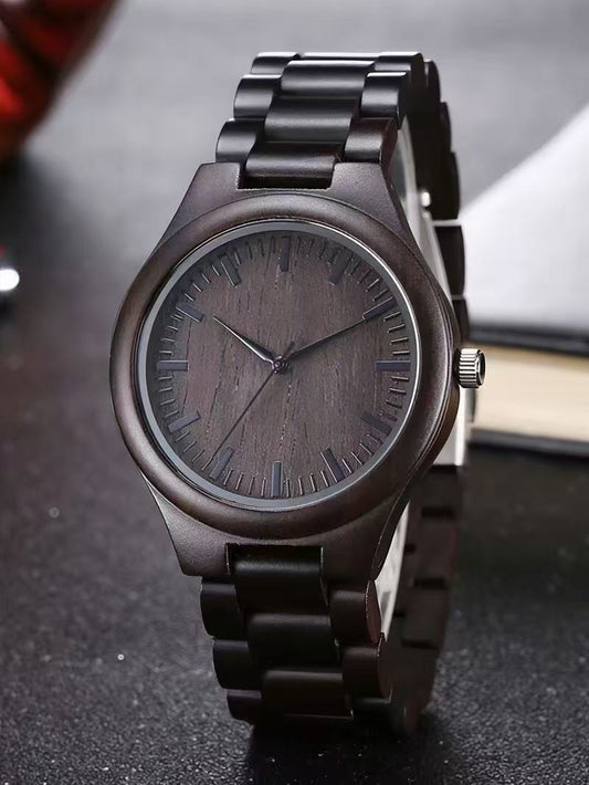 Ebony Wood Watch — Artistic-Style Student Watch with Custom Engravable Back Cover — Solid Wood, Quartz, Luminous — Unisex Wooden Watch— $229 USD