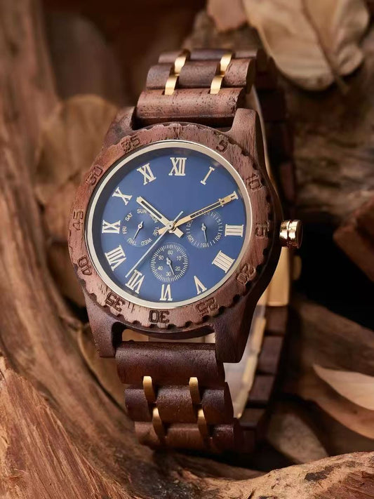 New Authentic Walnut Watch — Stylish & Trendy, Japanese Movement, Multifunctional Men's Quartz Wooden Watch — $289 USD