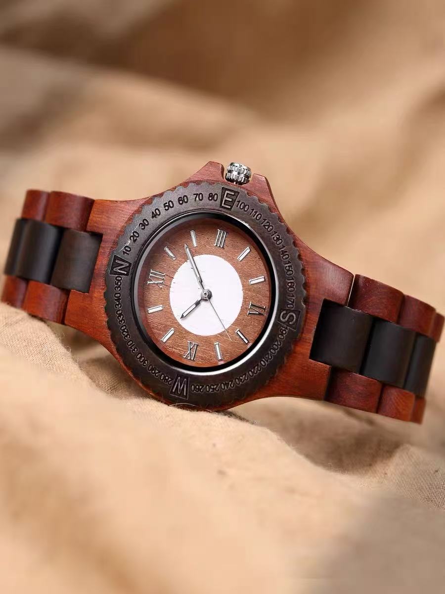 Red Sandalwood Wooden Couple's Watches — Vintage-Style, Handcrafted, Original Design Quartz Pair — Light Luxury Commemorative Birthday Gift — $359 USD