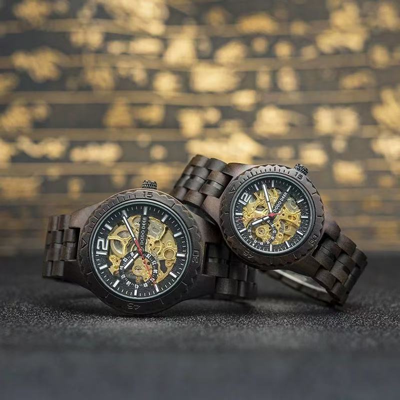 Ebony Mechanical Couple's Watches — Vintage, Creative, and Premium Light-Luxury Wooden Timepieces for Men and Women— $299 USD