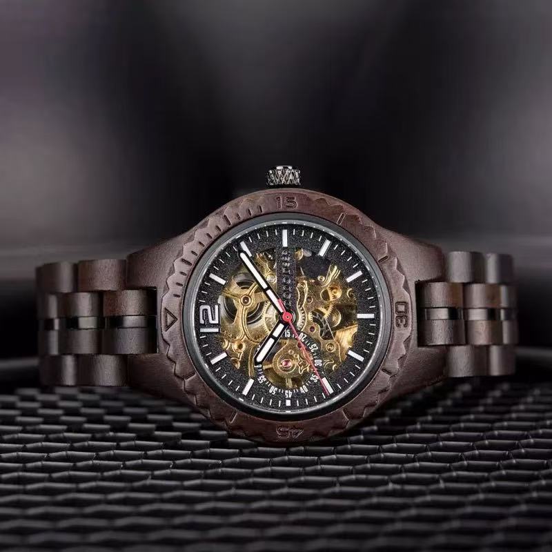 Ebony Mechanical Couple's Watches — Vintage, Creative, and Premium Light-Luxury Wooden Timepieces for Men and Women— $299 USD