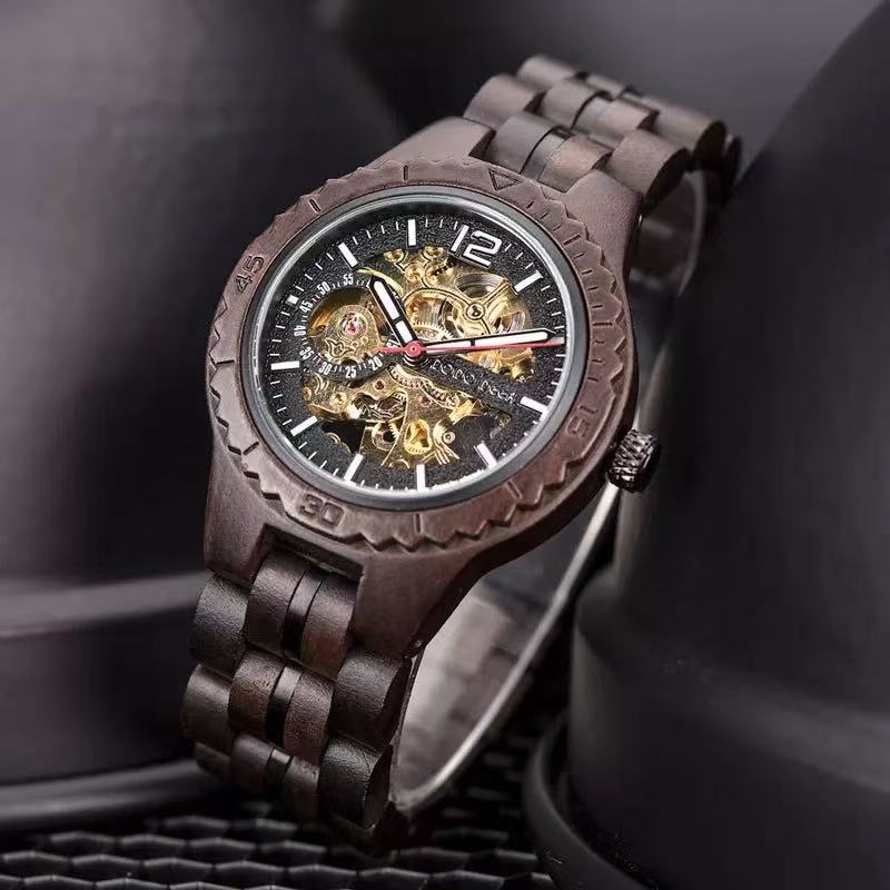 Ebony Mechanical Couple's Watches — Vintage, Creative, and Premium Light-Luxury Wooden Timepieces for Men and Women— $299 USD
