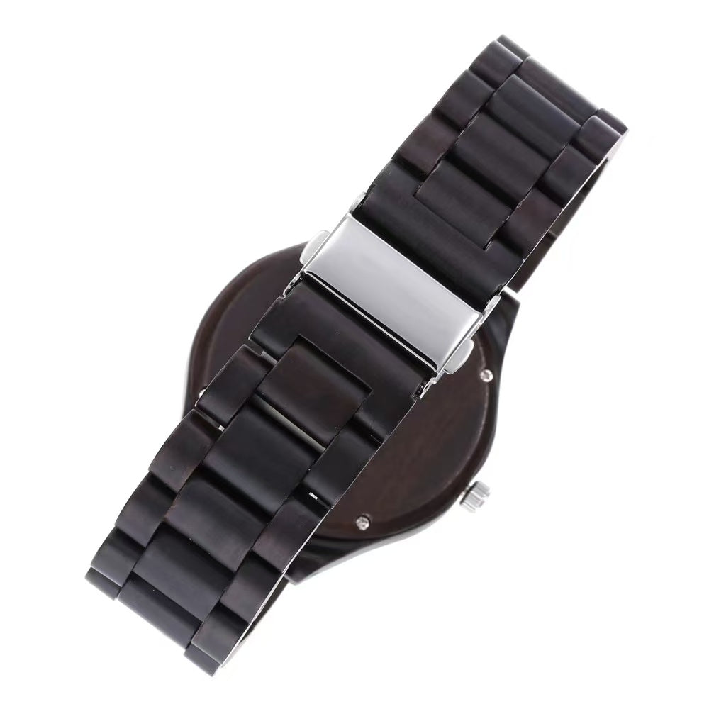 Ebony Wood Watch — Artistic-Style Student Watch with Custom Engravable Back Cover — Solid Wood, Quartz, Luminous — Unisex Wooden Watch— $229 USD