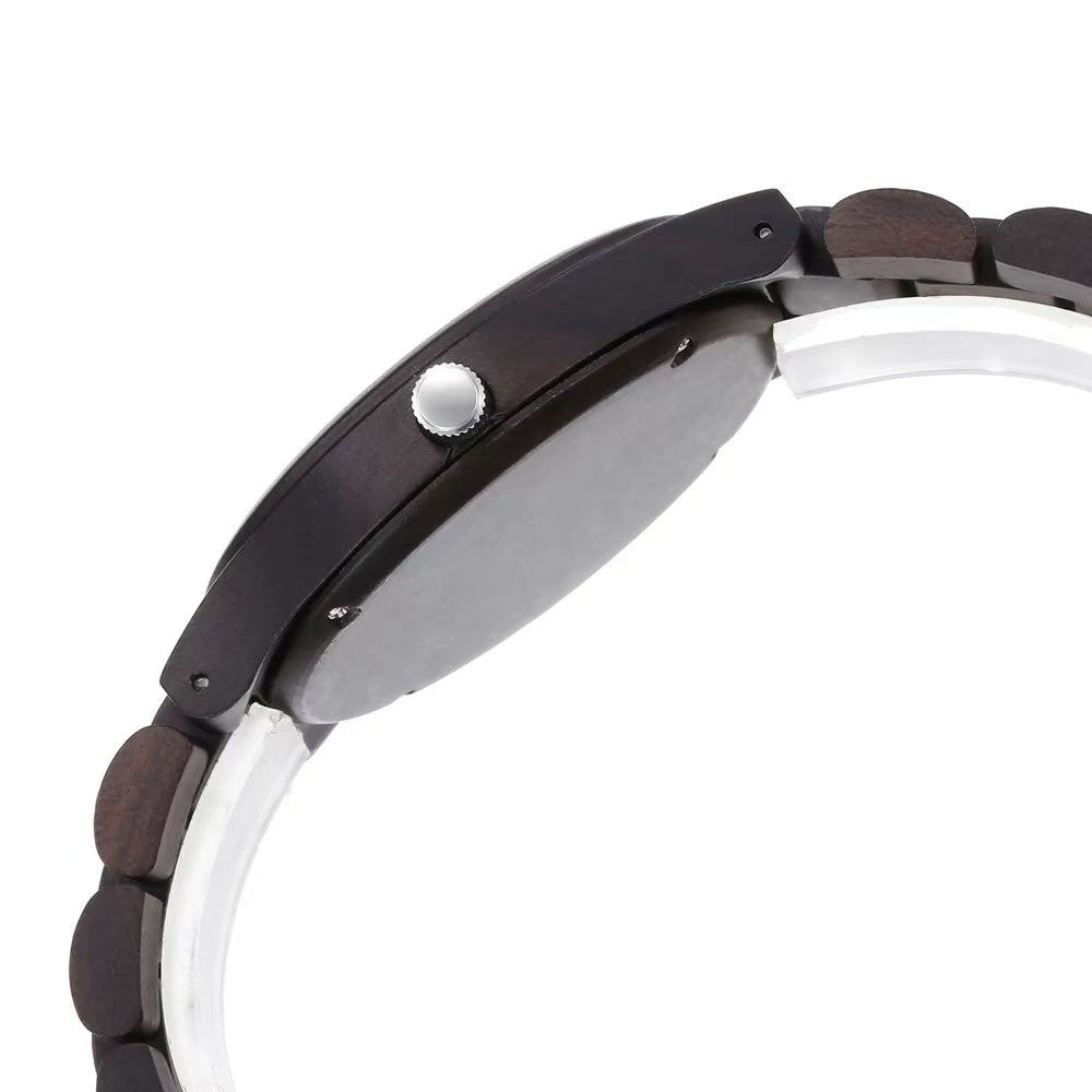 Ebony Wood Watch — Artistic-Style Student Watch with Custom Engravable Back Cover — Solid Wood, Quartz, Luminous — Unisex Wooden Watch— $229 USD