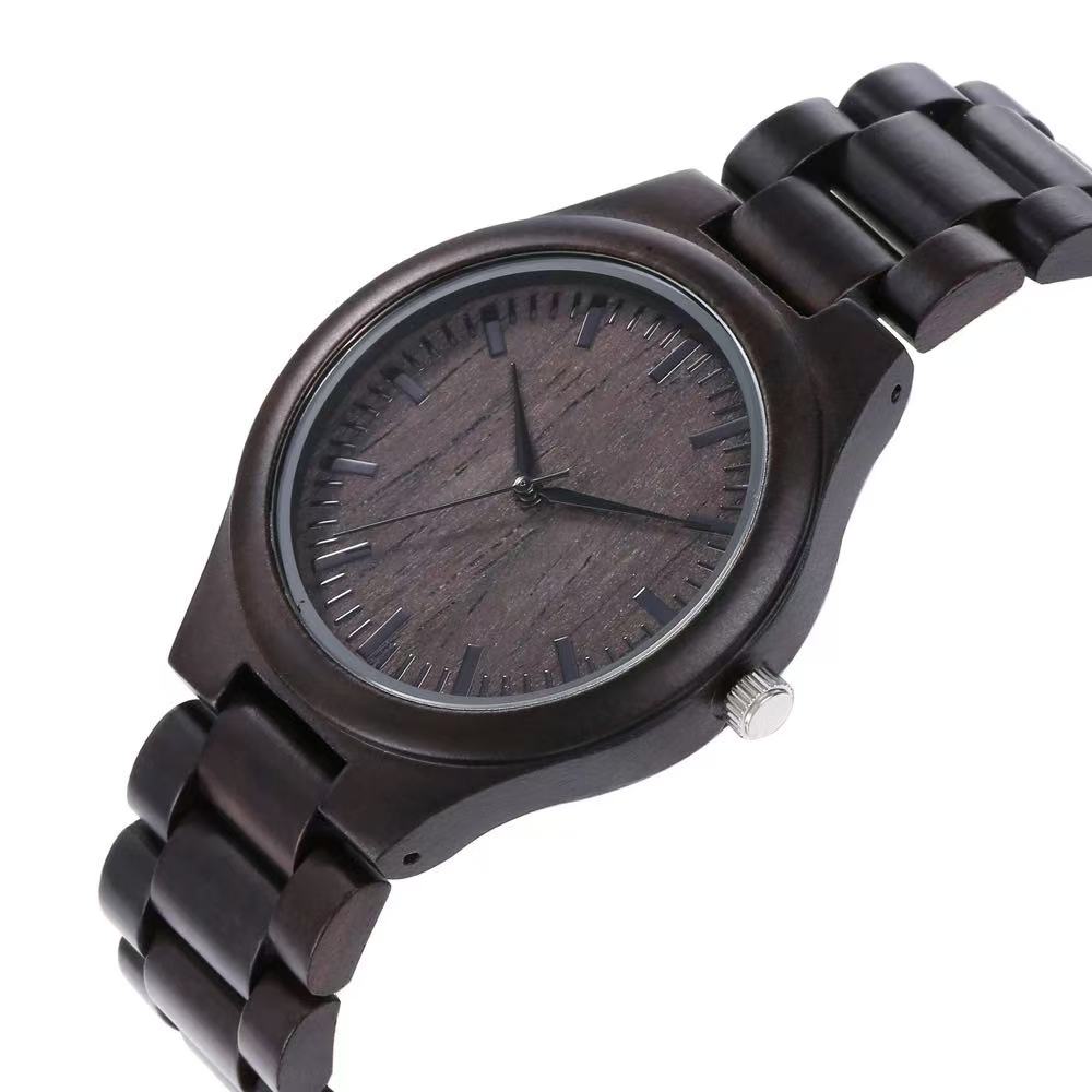 Ebony Wood Watch — Artistic-Style Student Watch with Custom Engravable Back Cover — Solid Wood, Quartz, Luminous — Unisex Wooden Watch— $229 USD