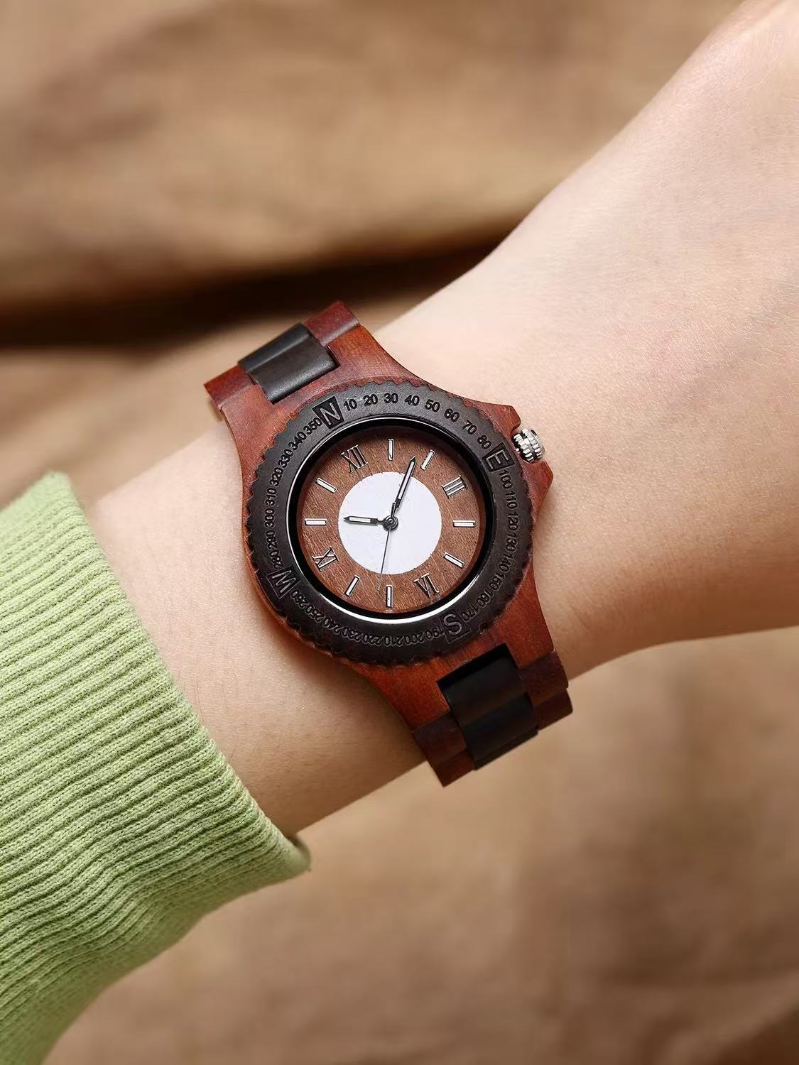 Red Sandalwood Wooden Couple's Watches — Vintage-Style, Handcrafted, Original Design Quartz Pair — Light Luxury Commemorative Birthday Gift — $359 USD