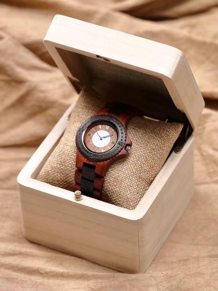 Red Sandalwood Wooden Couple's Watches — Vintage-Style, Handcrafted, Original Design Quartz Pair — Light Luxury Commemorative Birthday Gift — $359 USD