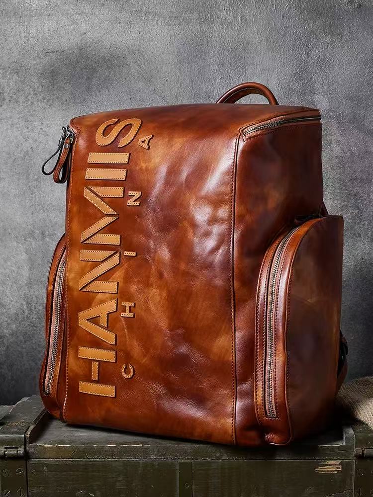 Retro Motorcycle Backpack — Vegetable-Tanned Top-Grain Cowhide