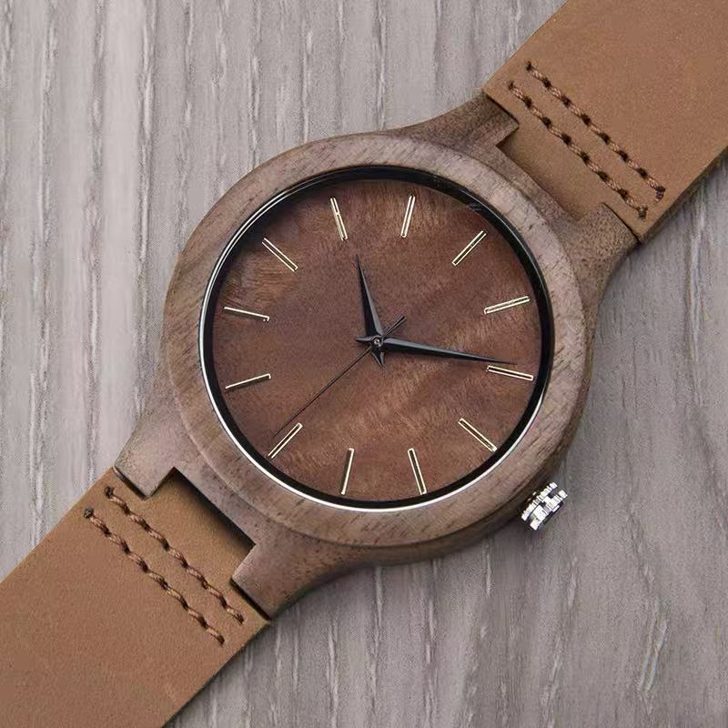 Light Luxury & Artistic Wooden Watch with Leather Strap — Trendy Quartz Movement Timepiece featuring Walnut Wood — An Ideal Gift for Students or for a Boyfriend– $259 USD